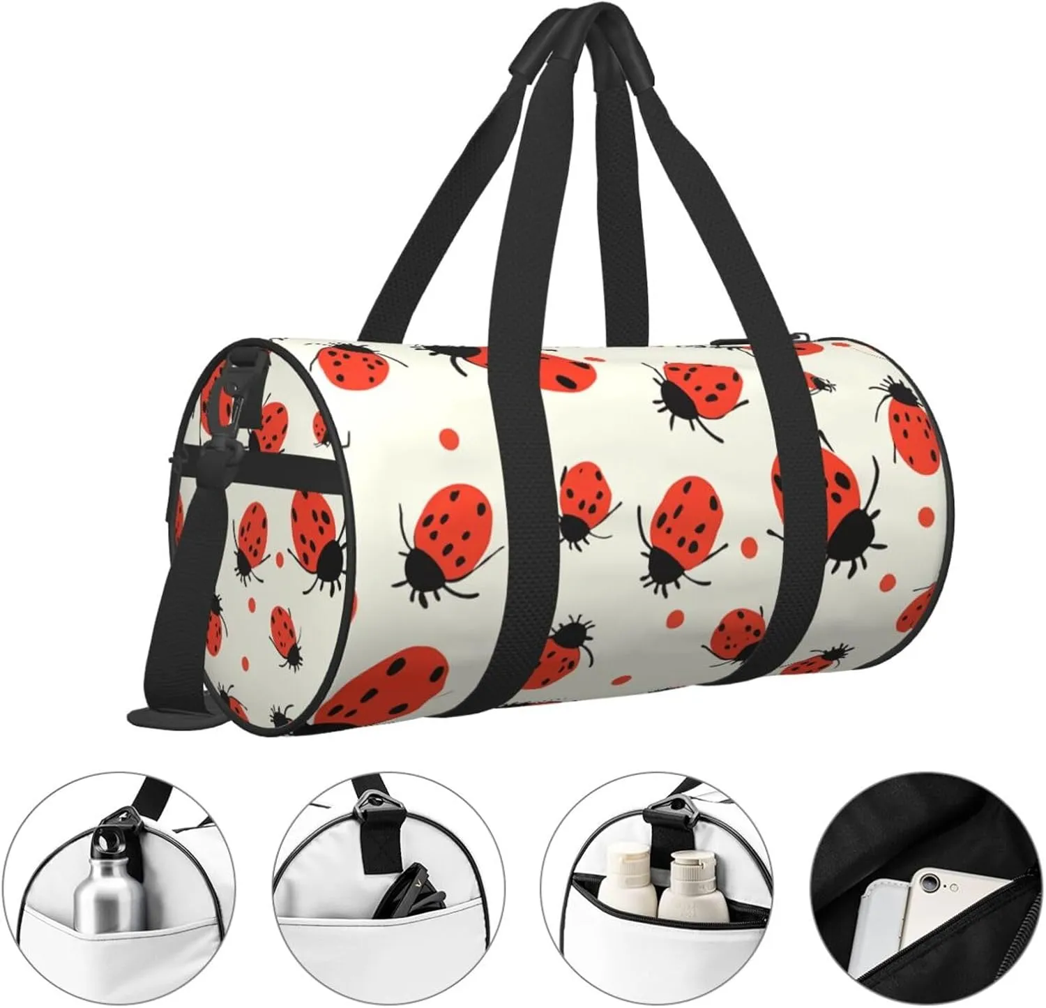 Sports Gym Bag for Women Men Travel Duffel Bag Tote Weekender Bag Carry on Overnight Bag for Travel Swimming Fitness Workout Sports Ladybugs Pattern Infinite Speckled Duffle Bag