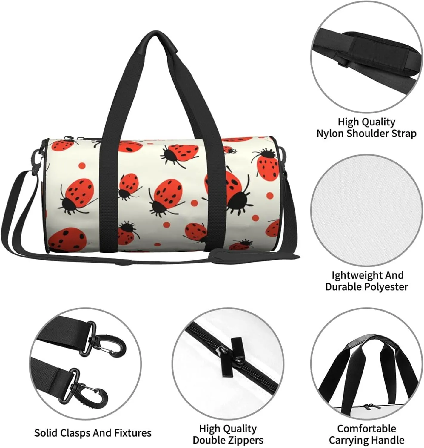 Sports Gym Bag for Women Men Travel Duffel Bag Tote Weekender Bag Carry on Overnight Bag for Travel Swimming Fitness Workout Sports Ladybugs Pattern Infinite Speckled Duffle Bag