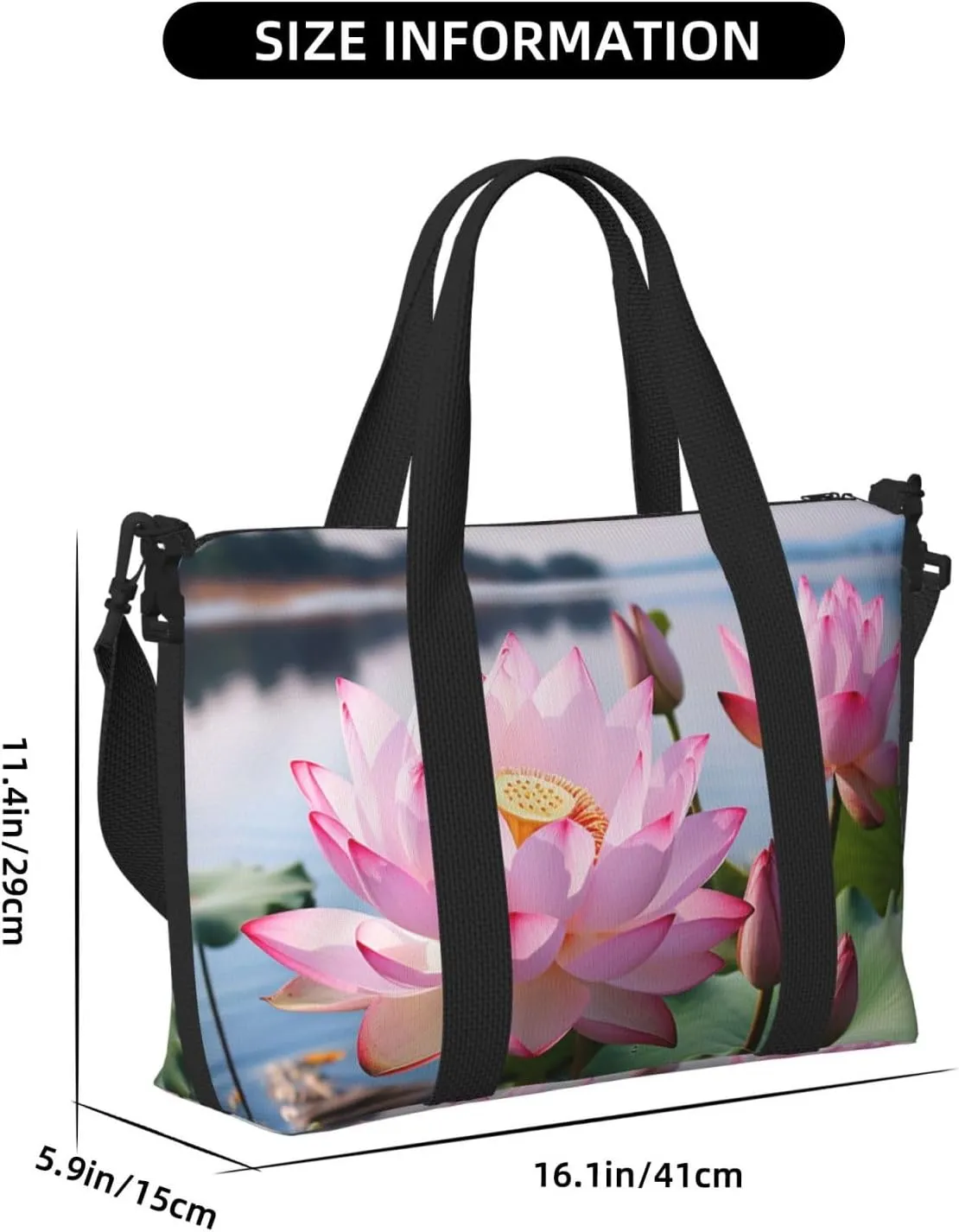 Sports Gym Bag for Women Men Travel Duffel Bag Tote Weekender Bag Carry on Overnight Bag for Travel Swimming Fitness Workout Sports Lakeside Flowers Duffle Bag