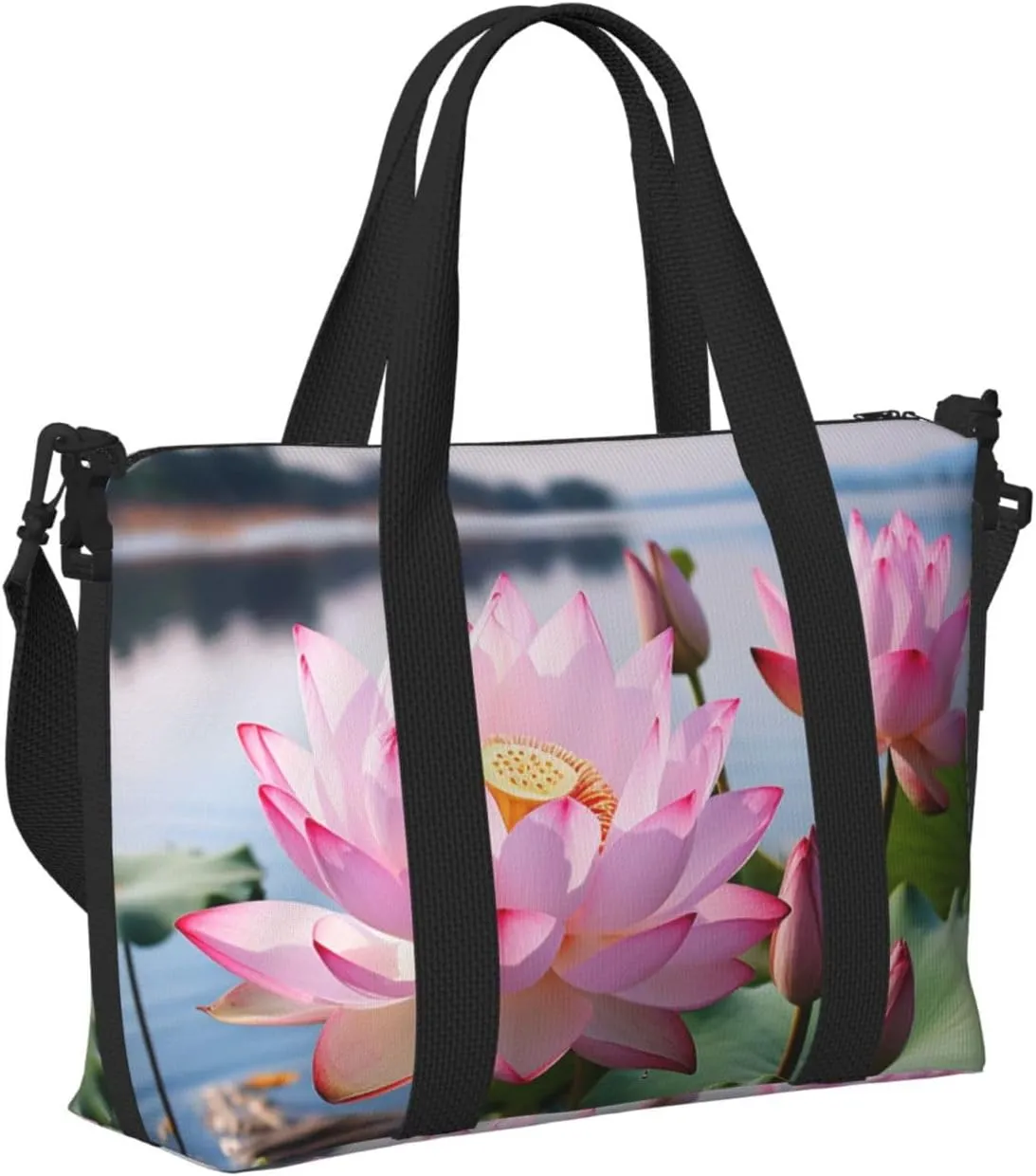 Sports Gym Bag for Women Men Travel Duffel Bag Tote Weekender Bag Carry on Overnight Bag for Travel Swimming Fitness Workout Sports Lakeside Flowers Duffle Bag