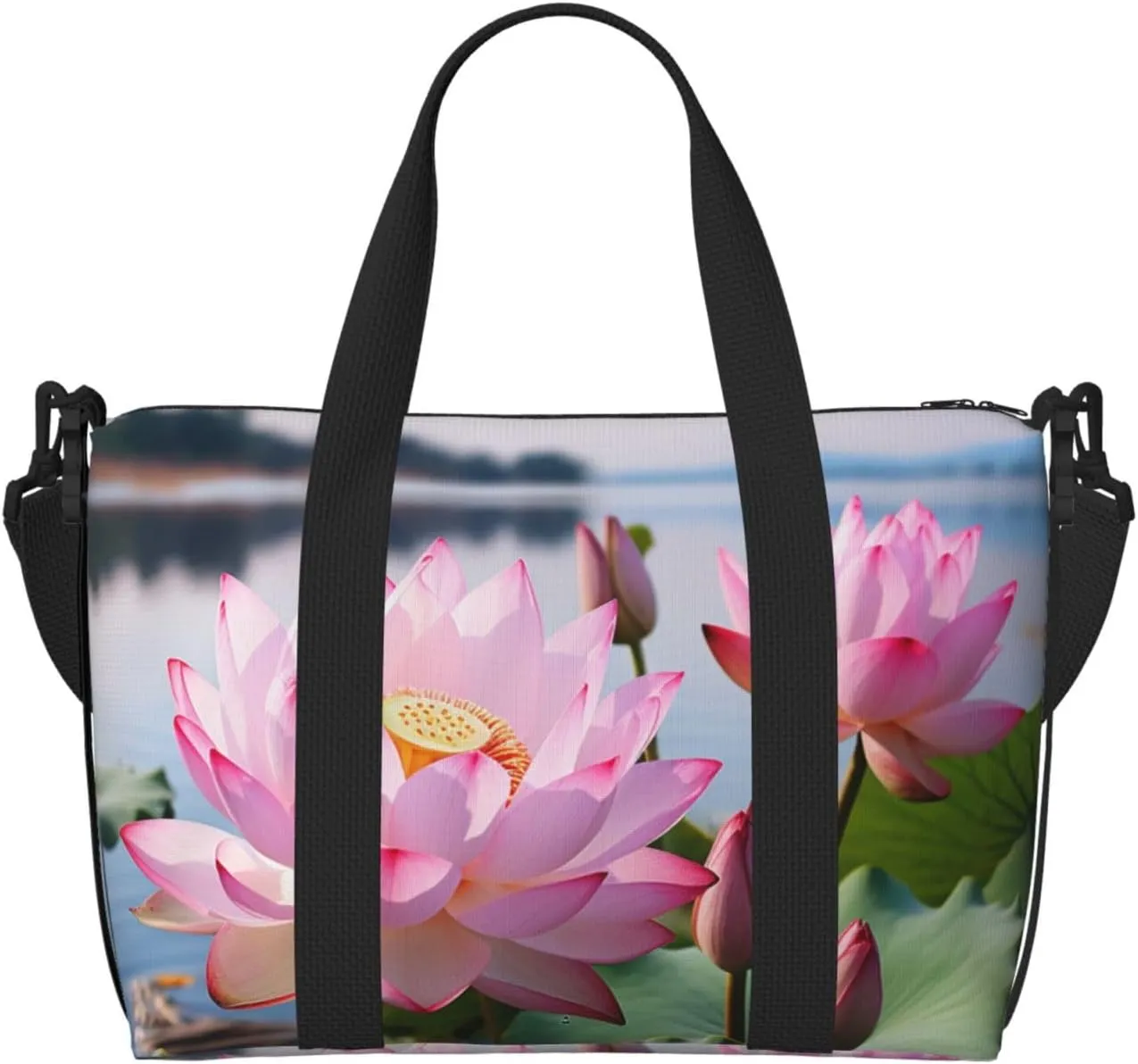 Sports Gym Bag for Women Men Travel Duffel Bag Tote Weekender Bag Carry on Overnight Bag for Travel Swimming Fitness Workout Sports Lakeside Flowers Duffle Bag