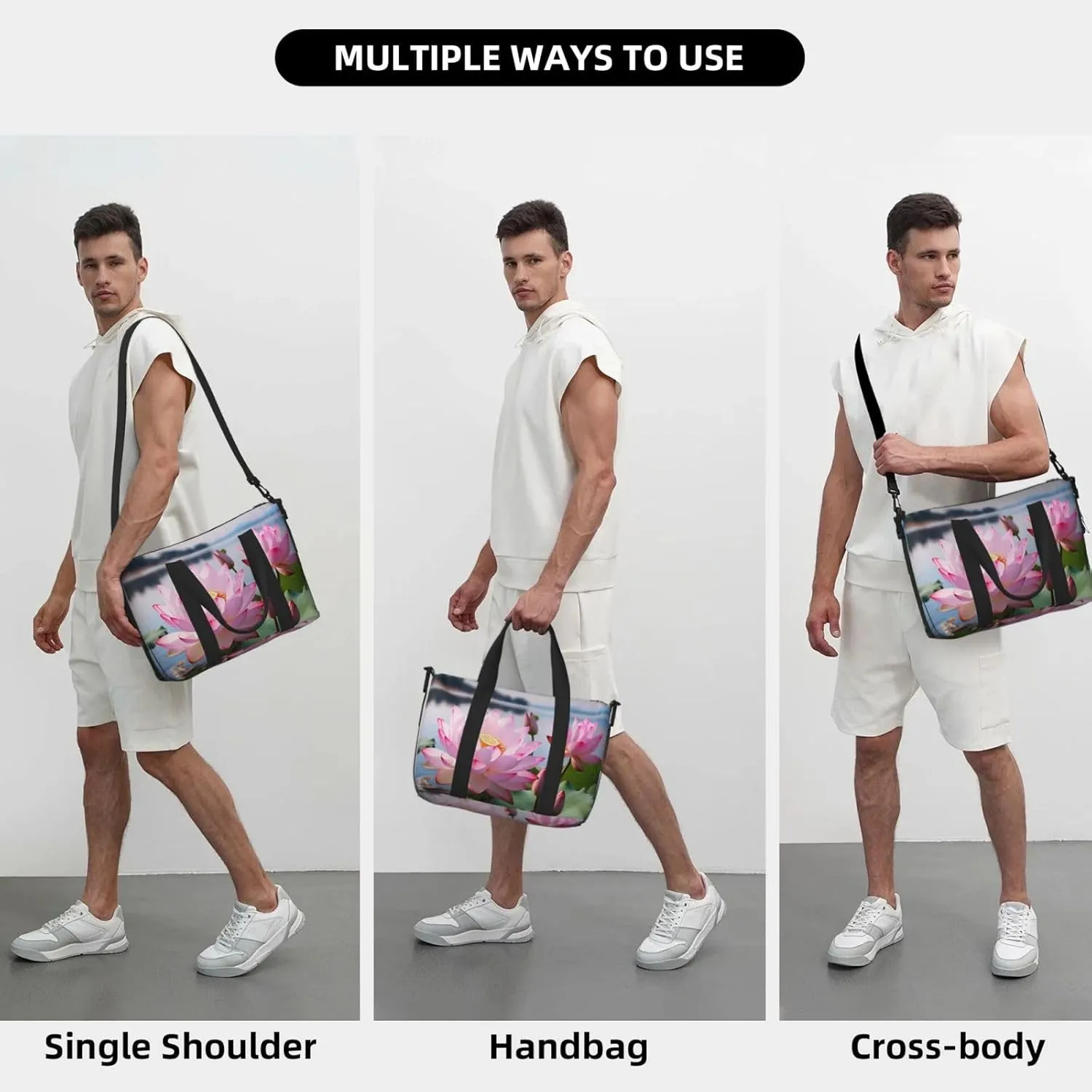 Sports Gym Bag for Women Men Travel Duffel Bag Tote Weekender Bag Carry on Overnight Bag for Travel Swimming Fitness Workout Sports Lakeside Flowers Duffle Bag