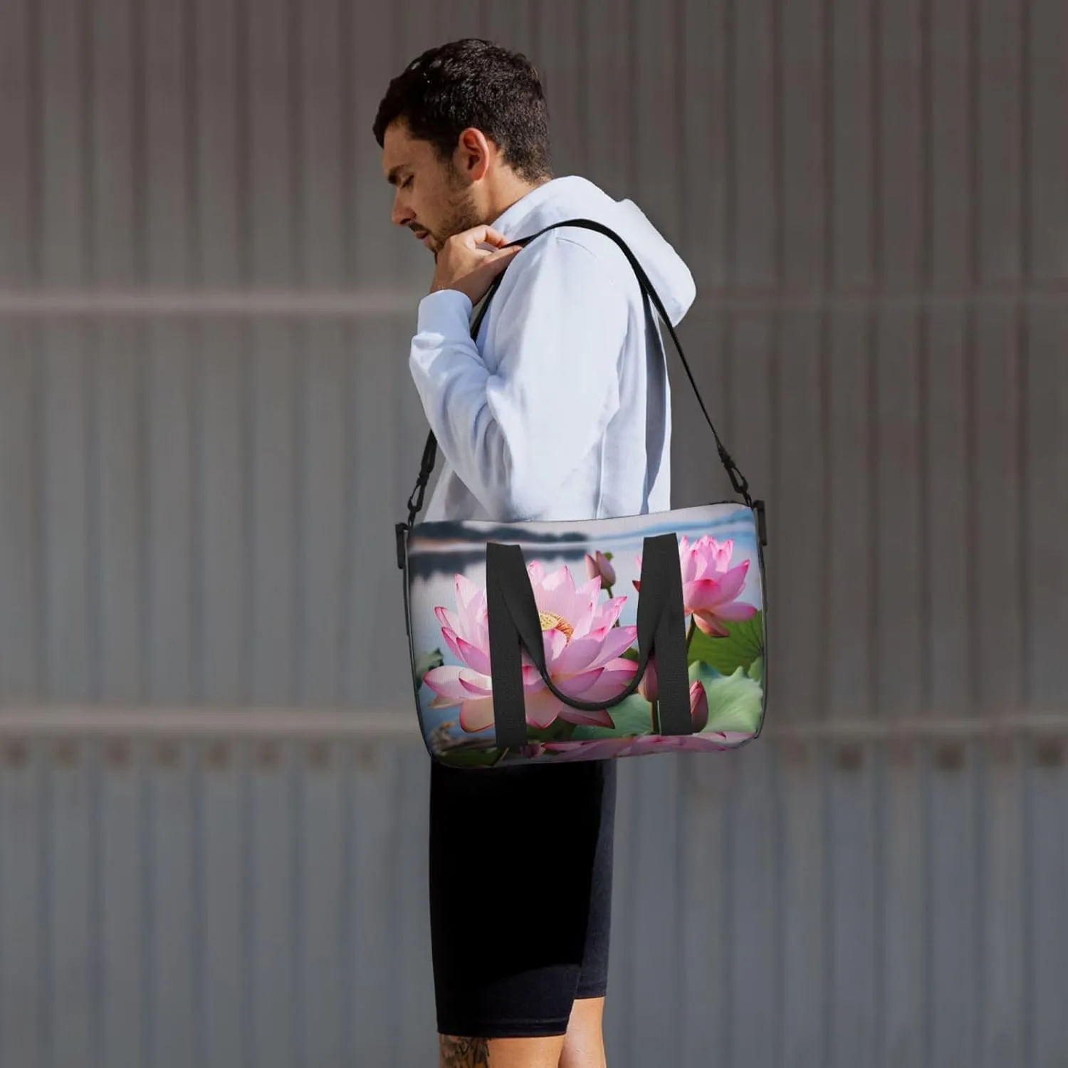 Sports Gym Bag for Women Men Travel Duffel Bag Tote Weekender Bag Carry on Overnight Bag for Travel Swimming Fitness Workout Sports Lakeside Flowers Duffle Bag