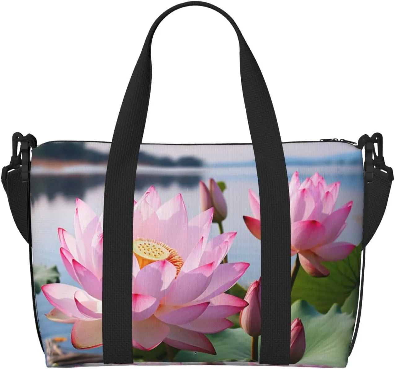 Sports Gym Bag for Women Men Travel Duffel Bag Tote Weekender Bag Carry on Overnight Bag for Travel Swimming Fitness Workout Sports Lakeside Flowers Duffle Bag
