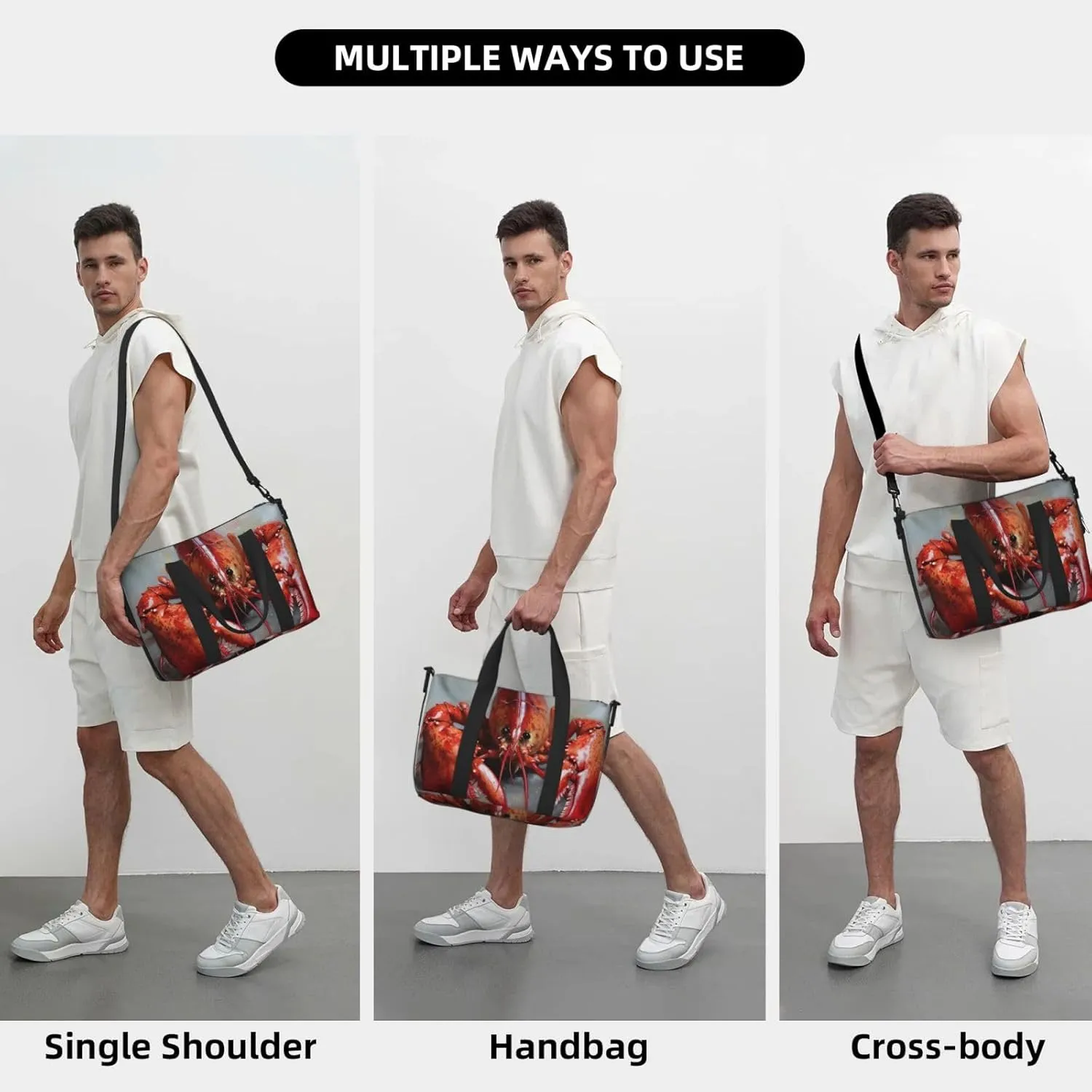 Sports Gym Bag for Women Men Travel Duffel Bag Tote Weekender Bag Carry on Overnight Bag for Travel Swimming Fitness Workout Sports Lobster Duffle Bag