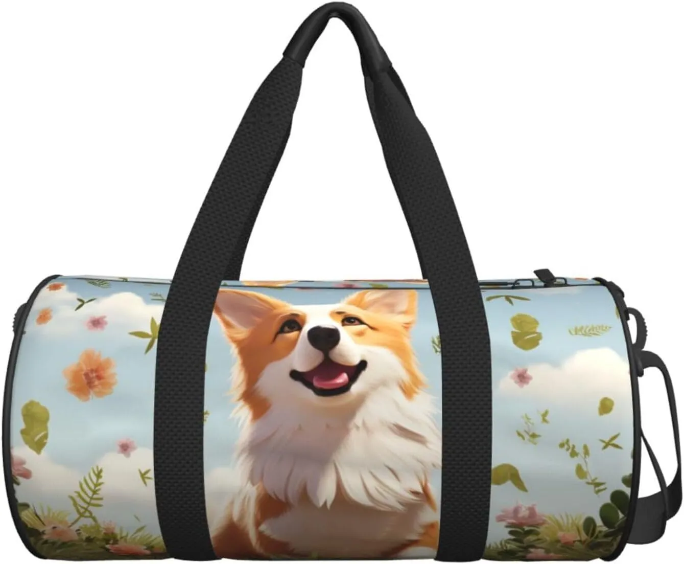 Sports Gym Bag for Women Men Travel Duffel Bag Tote Weekender Bag Carry on Overnight Bag for Travel Swimming Fitness Workout Sports Lovely Corgi Duffle Bag