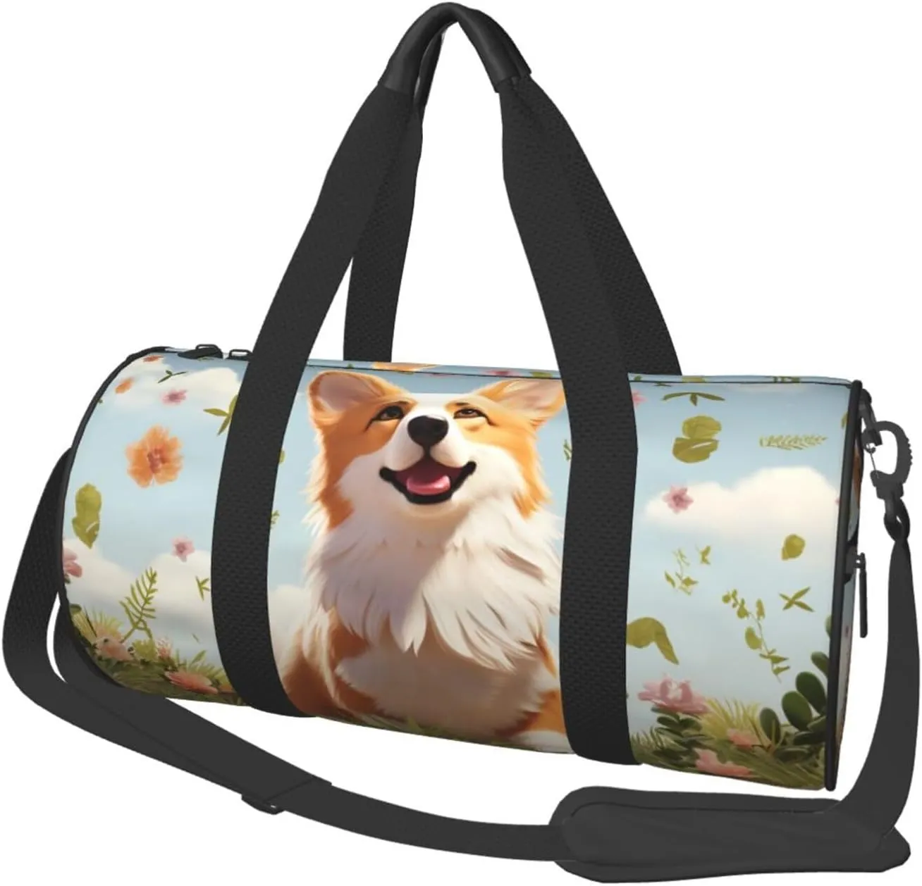 Sports Gym Bag for Women Men Travel Duffel Bag Tote Weekender Bag Carry on Overnight Bag for Travel Swimming Fitness Workout Sports Lovely Corgi Duffle Bag