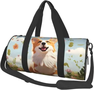 Sports Gym Bag for Women Men Travel Duffel Bag Tote Weekender Bag Carry on Overnight Bag for Travel Swimming Fitness Workout Sports Lovely Corgi Duffle Bag