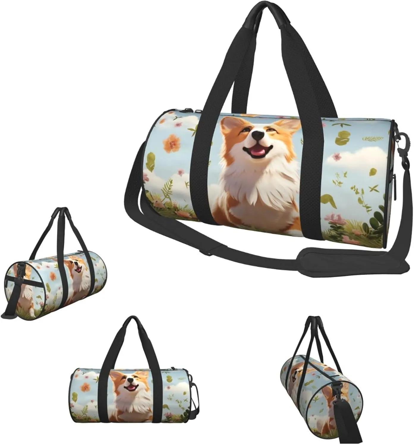Sports Gym Bag for Women Men Travel Duffel Bag Tote Weekender Bag Carry on Overnight Bag for Travel Swimming Fitness Workout Sports Lovely Corgi Duffle Bag