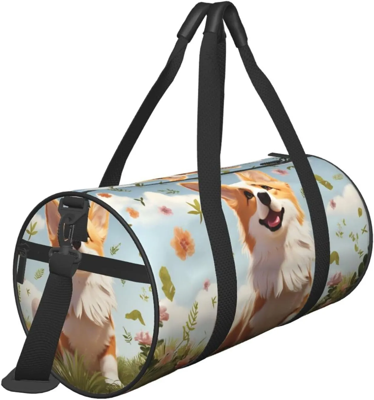 Sports Gym Bag for Women Men Travel Duffel Bag Tote Weekender Bag Carry on Overnight Bag for Travel Swimming Fitness Workout Sports Lovely Corgi Duffle Bag