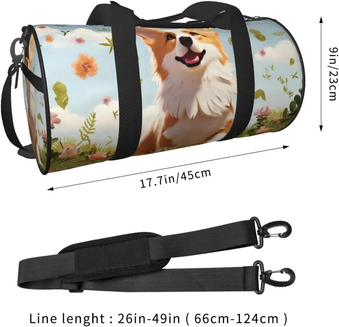Sports Gym Bag for Women Men Travel Duffel Bag Tote Weekender Bag Carry on Overnight Bag for Travel Swimming Fitness Workout Sports Lovely Corgi Duffle Bag