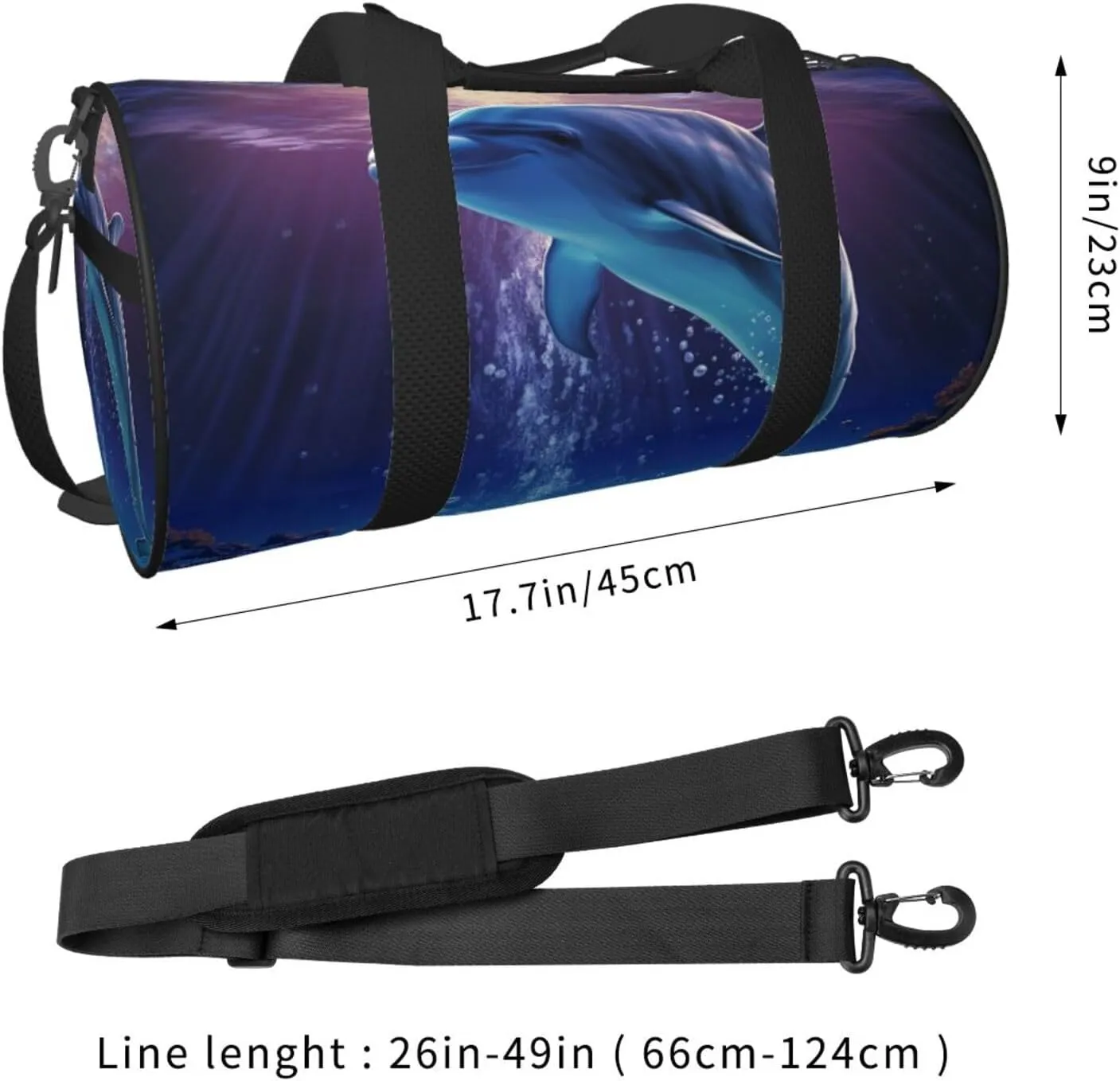 Sports Gym Bag for Women Men Travel Duffel Bag Tote Weekender Bag Carry on Overnight Bag for Travel Swimming Fitness Workout Sports Ocean Dolphin Duffle Bag