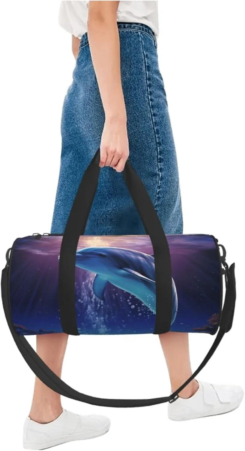 Sports Gym Bag for Women Men Travel Duffel Bag Tote Weekender Bag Carry on Overnight Bag for Travel Swimming Fitness Workout Sports Ocean Dolphin Duffle Bag