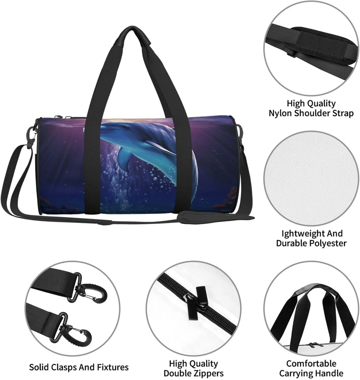 Sports Gym Bag for Women Men Travel Duffel Bag Tote Weekender Bag Carry on Overnight Bag for Travel Swimming Fitness Workout Sports Ocean Dolphin Duffle Bag