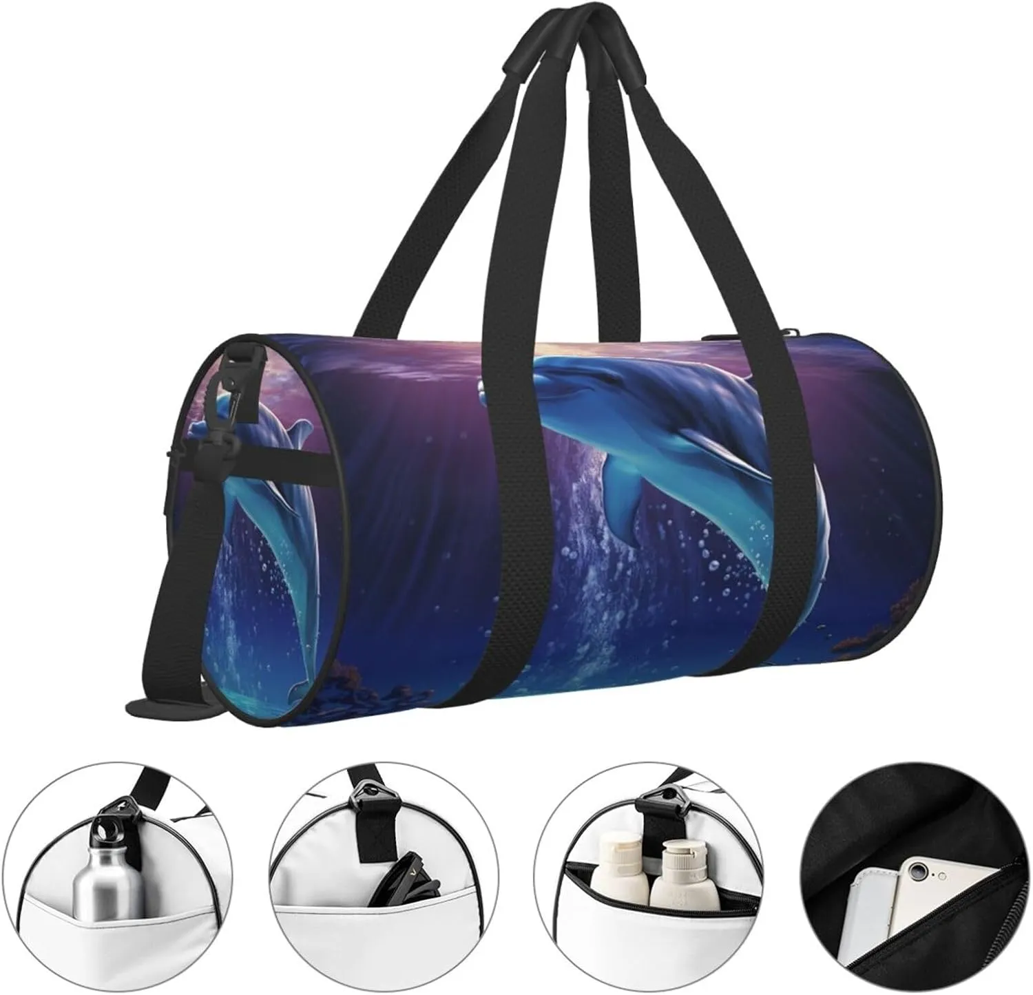 Sports Gym Bag for Women Men Travel Duffel Bag Tote Weekender Bag Carry on Overnight Bag for Travel Swimming Fitness Workout Sports Ocean Dolphin Duffle Bag