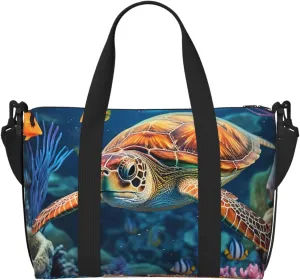 Sports Gym Bag for Women Men Travel Duffel Bag Tote Weekender Bag Carry on Overnight Bag for Travel Swimming Fitness Workout Sports Ocean Sea Turtle Tropical Fish Starfish Duffle Bag
