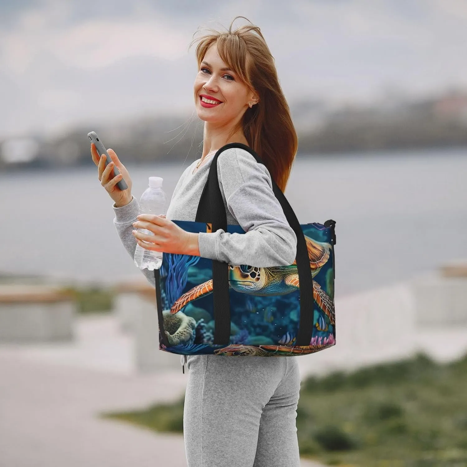 Sports Gym Bag for Women Men Travel Duffel Bag Tote Weekender Bag Carry on Overnight Bag for Travel Swimming Fitness Workout Sports Ocean Sea Turtle Tropical Fish Starfish Duffle Bag
