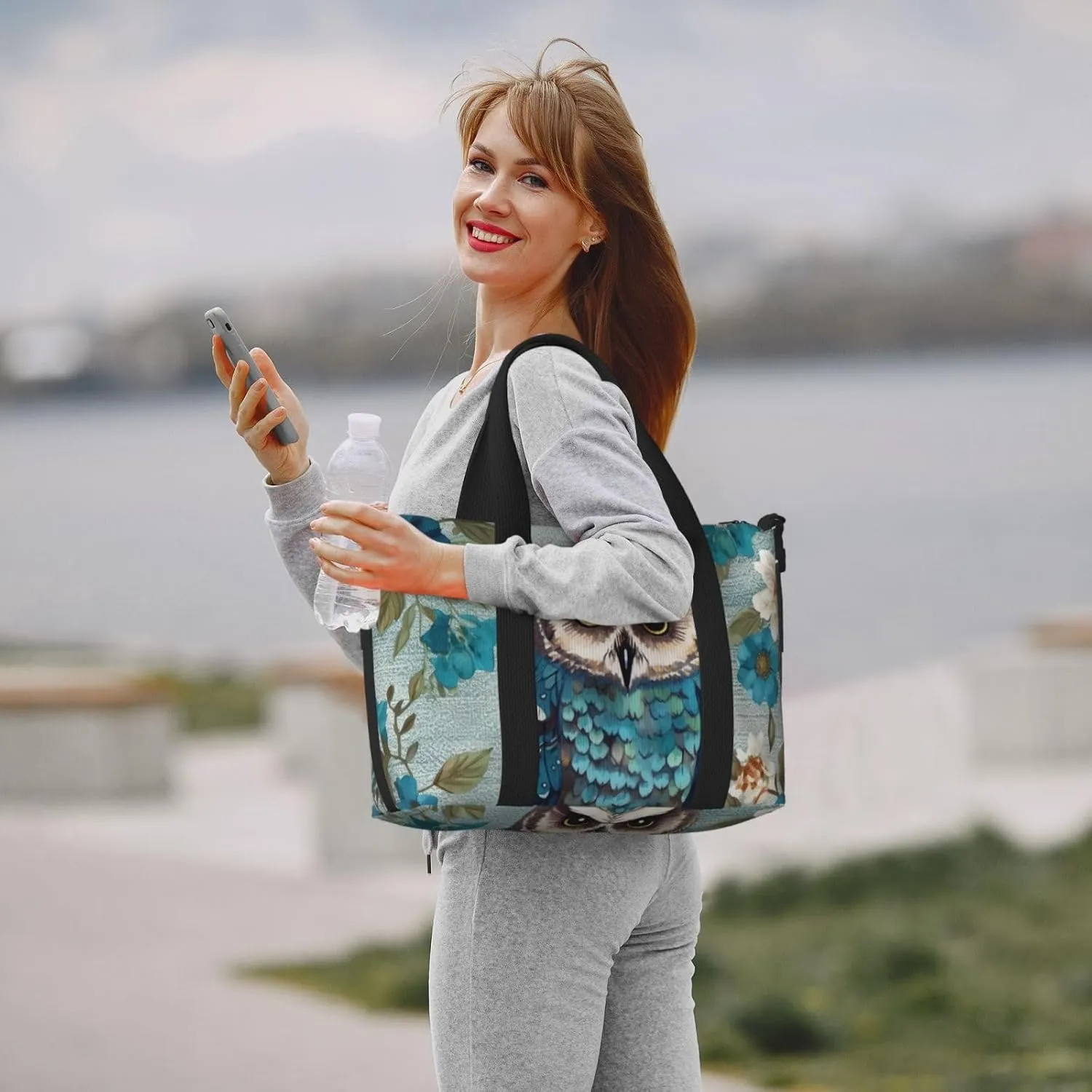 Sports Gym Bag for Women Men Travel Duffel Bag Tote Weekender Bag Carry on Overnight Bag for Travel Swimming Fitness Workout Sports Owl Spring Flowers Turquoise Duffle Bag