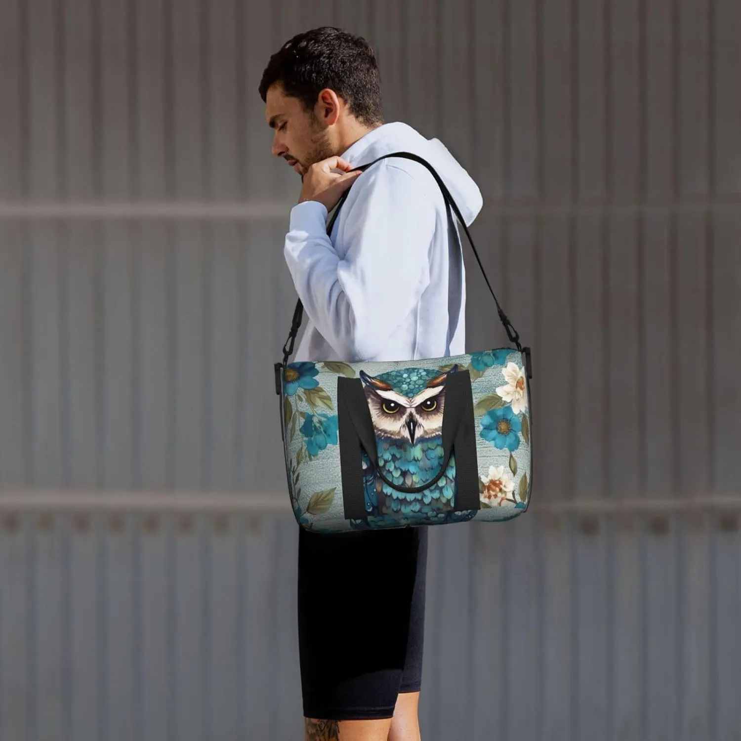 Sports Gym Bag for Women Men Travel Duffel Bag Tote Weekender Bag Carry on Overnight Bag for Travel Swimming Fitness Workout Sports Owl Spring Flowers Turquoise Duffle Bag