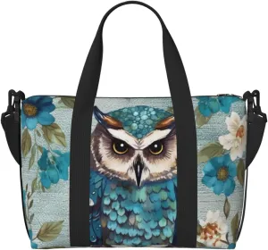 Sports Gym Bag for Women Men Travel Duffel Bag Tote Weekender Bag Carry on Overnight Bag for Travel Swimming Fitness Workout Sports Owl Spring Flowers Turquoise Duffle Bag