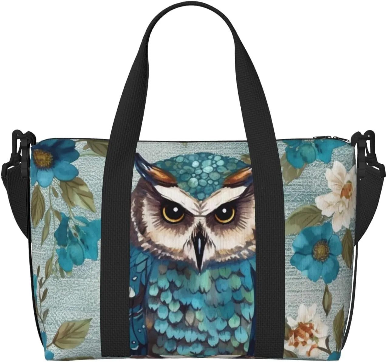Sports Gym Bag for Women Men Travel Duffel Bag Tote Weekender Bag Carry on Overnight Bag for Travel Swimming Fitness Workout Sports Owl Spring Flowers Turquoise Duffle Bag