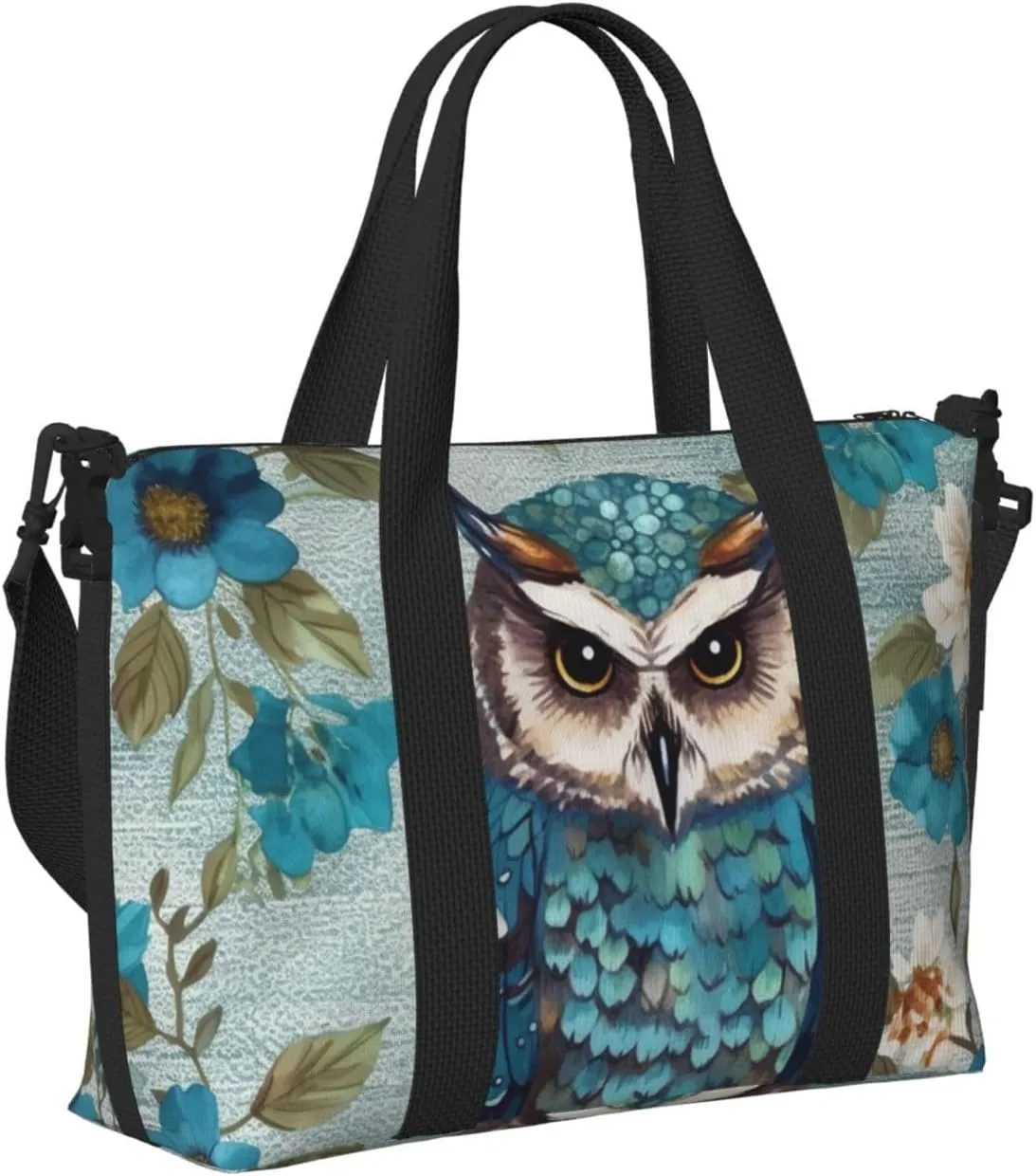 Sports Gym Bag for Women Men Travel Duffel Bag Tote Weekender Bag Carry on Overnight Bag for Travel Swimming Fitness Workout Sports Owl Spring Flowers Turquoise Duffle Bag