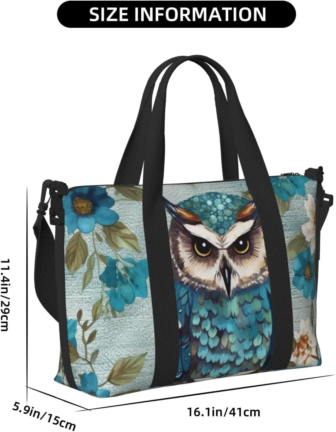 Sports Gym Bag for Women Men Travel Duffel Bag Tote Weekender Bag Carry on Overnight Bag for Travel Swimming Fitness Workout Sports Owl Spring Flowers Turquoise Duffle Bag