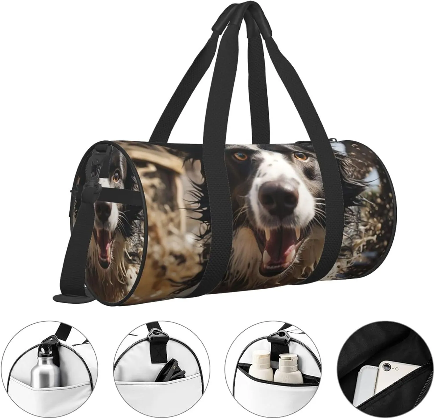 Sports Gym Bag for Women Men Travel Duffel Bag Tote Weekender Bag Carry on Overnight Bag for Travel Swimming Fitness Workout Sports Pastor border collie Duffle Bag