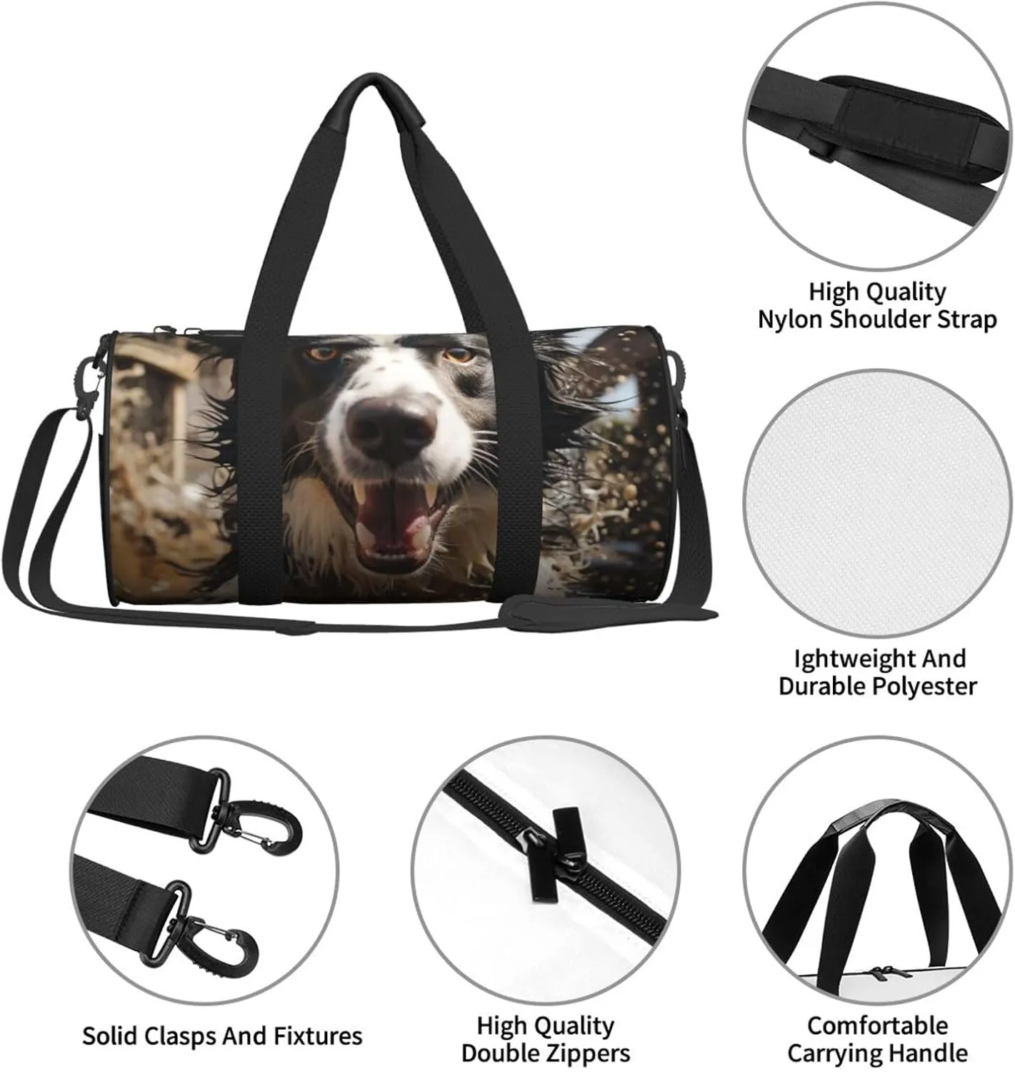 Sports Gym Bag for Women Men Travel Duffel Bag Tote Weekender Bag Carry on Overnight Bag for Travel Swimming Fitness Workout Sports Pastor border collie Duffle Bag