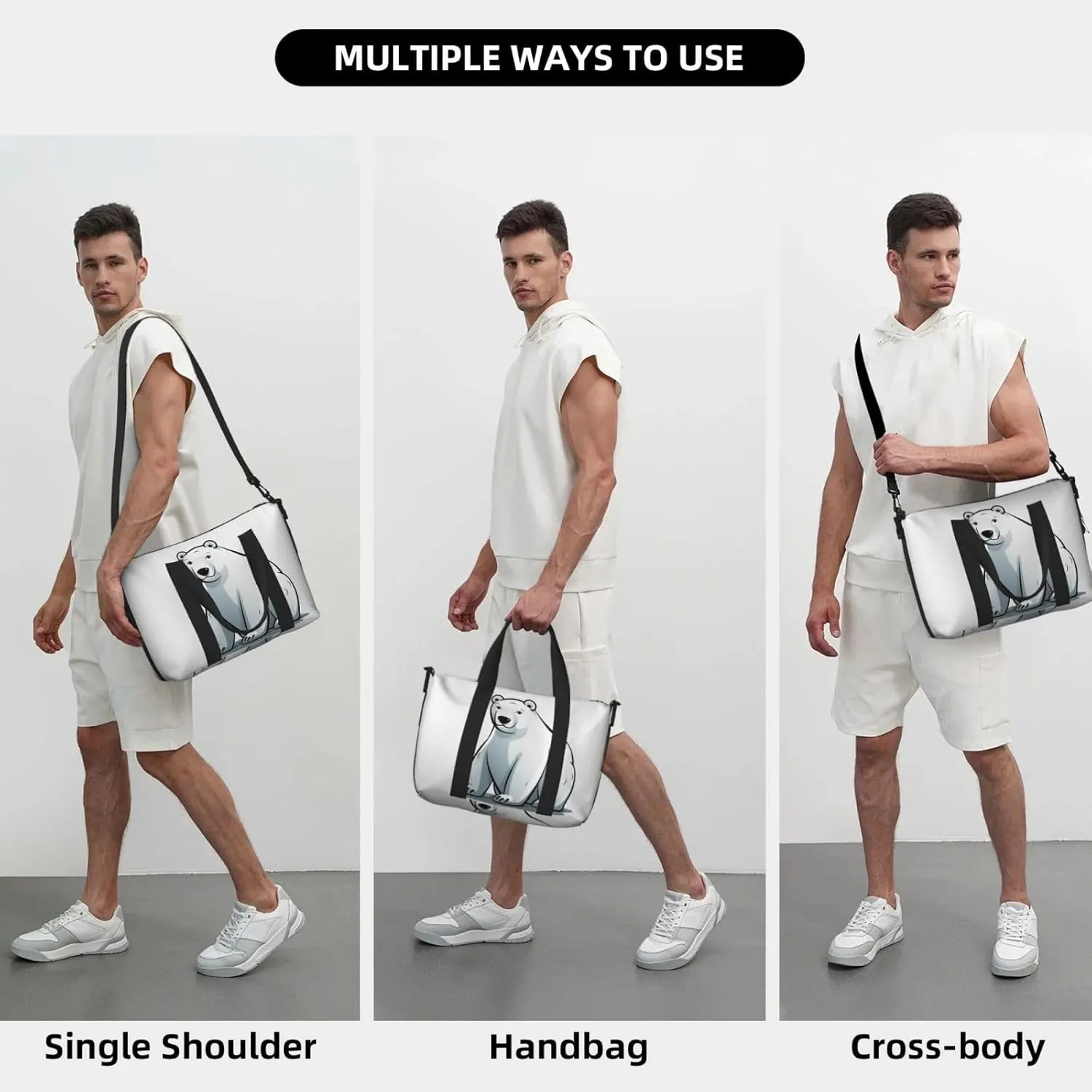 Sports Gym Bag for Women Men Travel Duffel Bag Tote Weekender Bag Carry on Overnight Bag for Travel Swimming Fitness Workout Sports Polar bear Duffle Bag