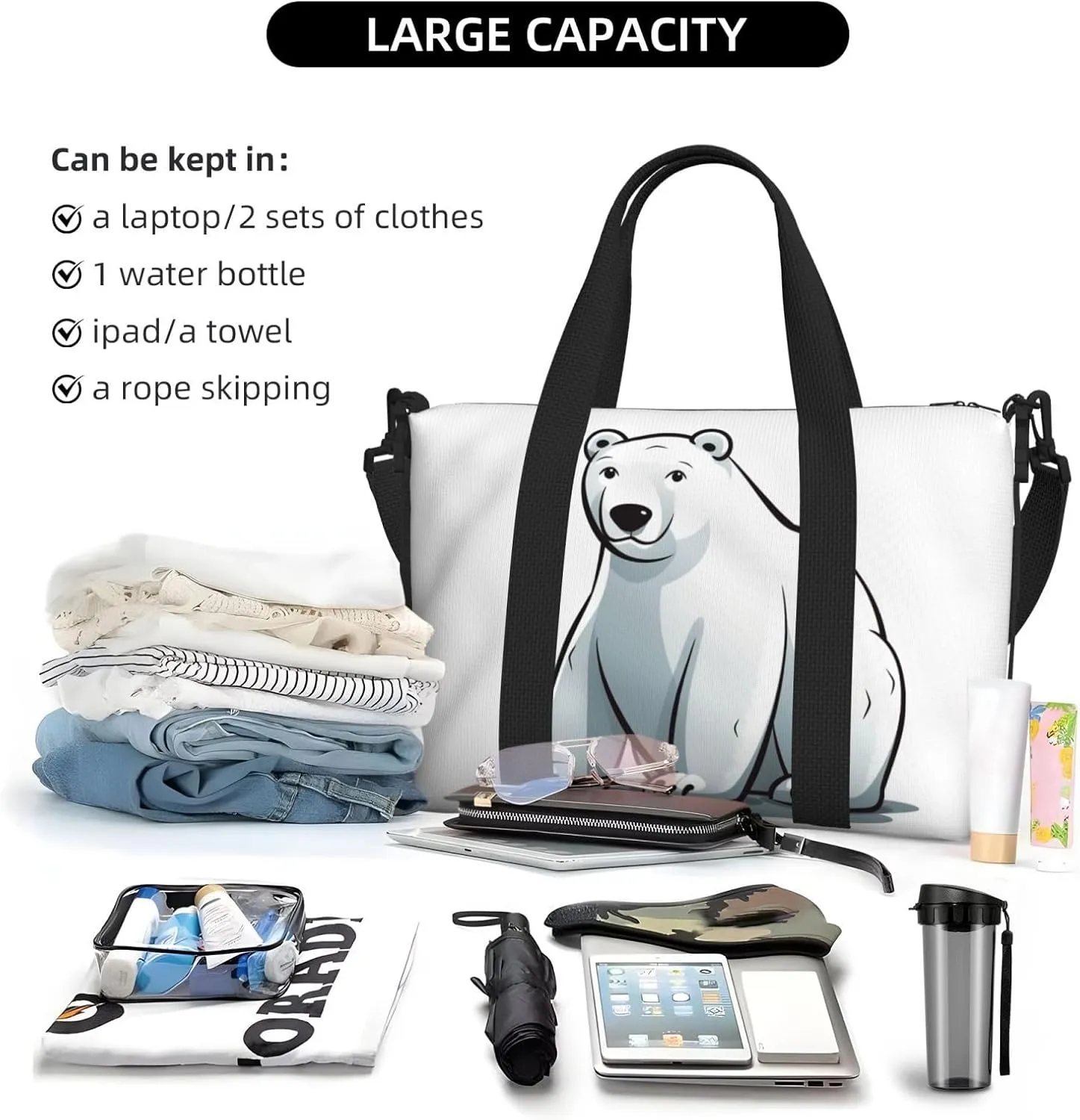 Sports Gym Bag for Women Men Travel Duffel Bag Tote Weekender Bag Carry on Overnight Bag for Travel Swimming Fitness Workout Sports Polar bear Duffle Bag