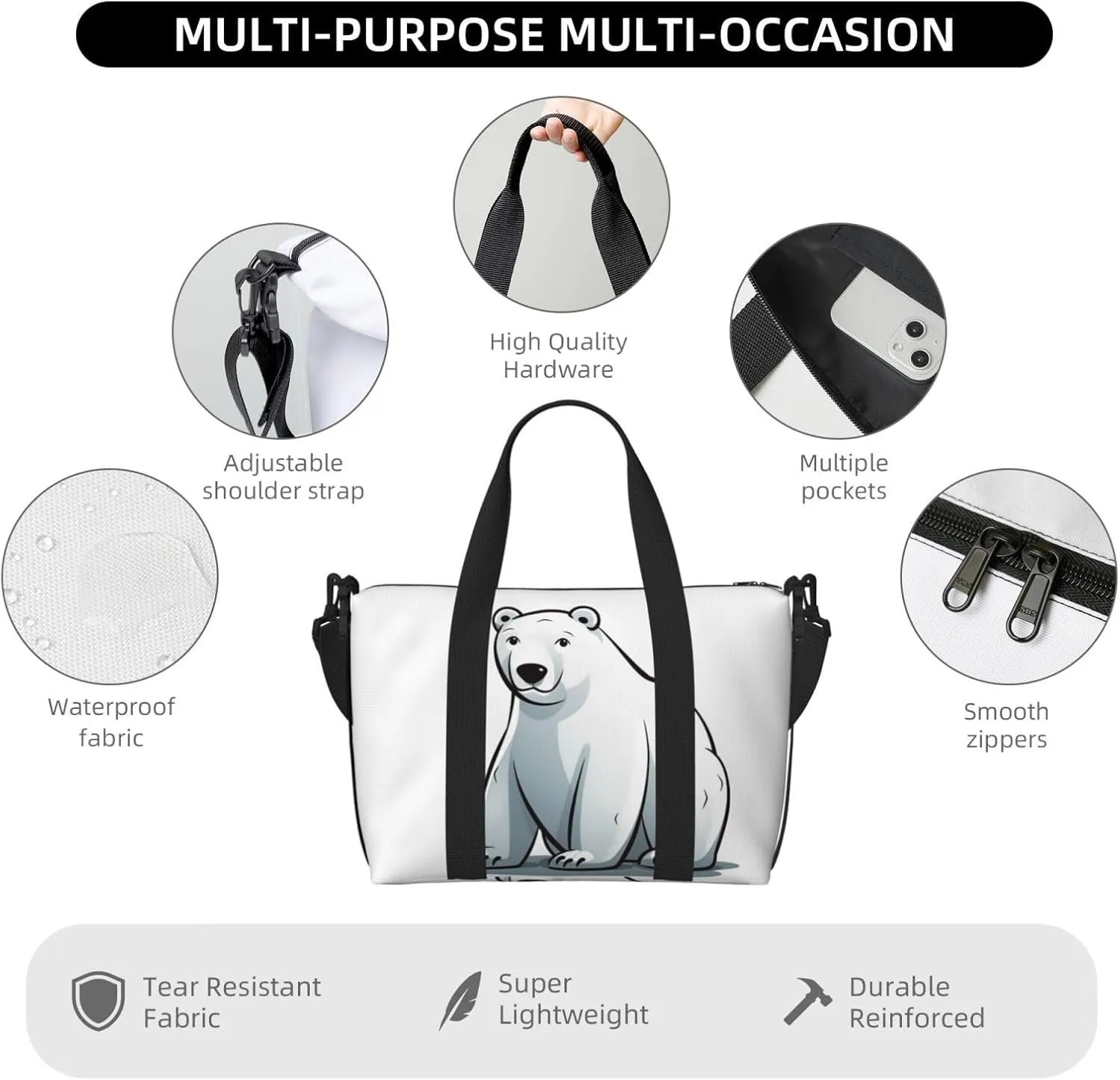 Sports Gym Bag for Women Men Travel Duffel Bag Tote Weekender Bag Carry on Overnight Bag for Travel Swimming Fitness Workout Sports Polar bear Duffle Bag