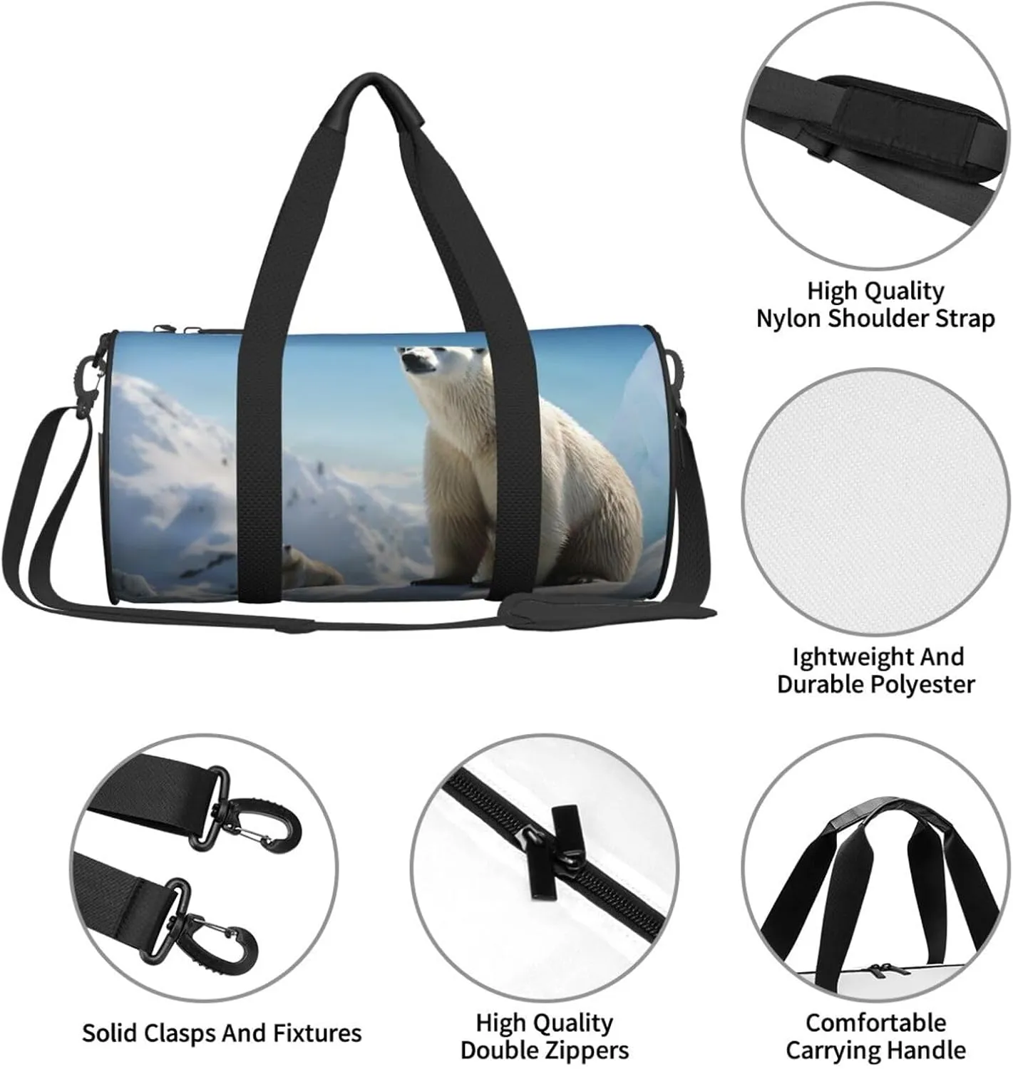 Sports Gym Bag for Women Men Travel Duffel Bag Tote Weekender Bag Carry on Overnight Bag for Travel Swimming Fitness Workout Sports Polar Bear Penguin Duffle Bag