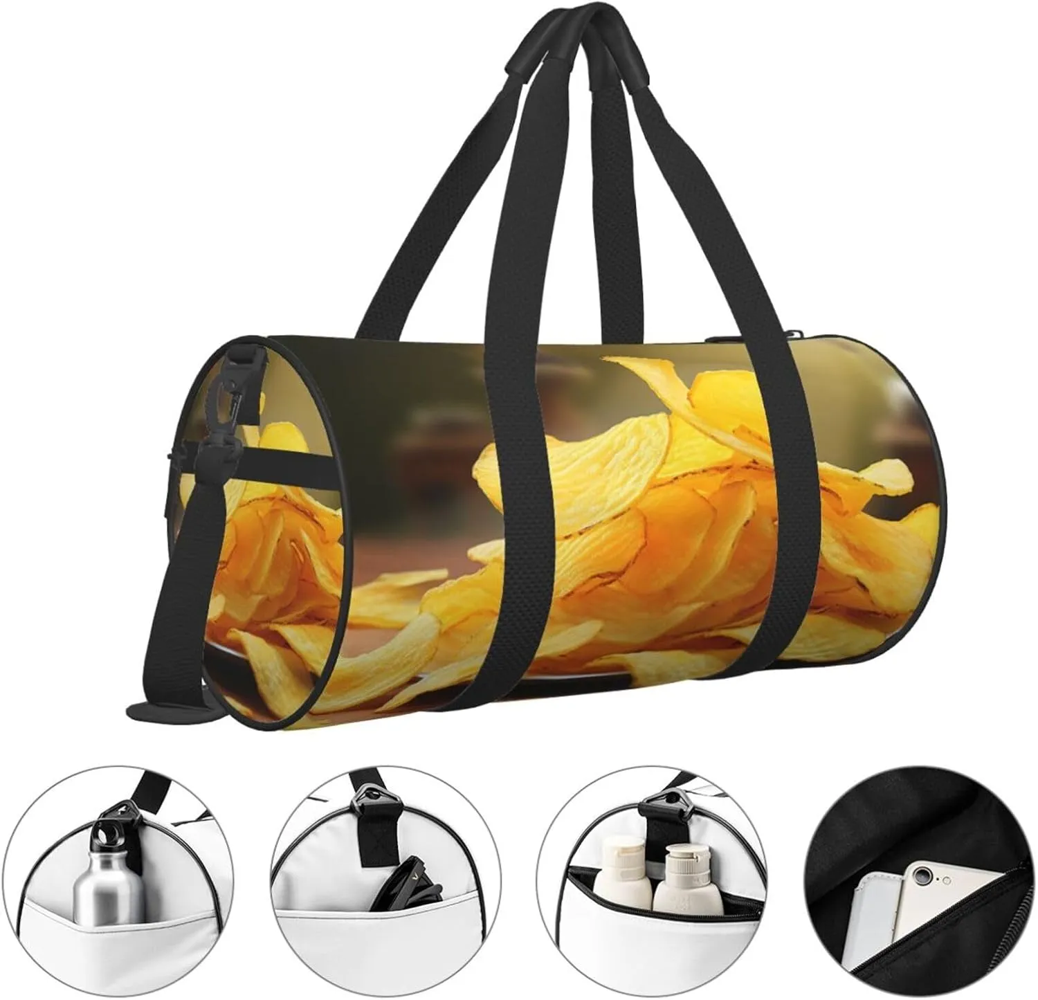 Sports Gym Bag for Women Men Travel Duffel Bag Tote Weekender Bag Carry on Overnight Bag for Travel Swimming Fitness Workout Sports Potato Chips Duffle Bag