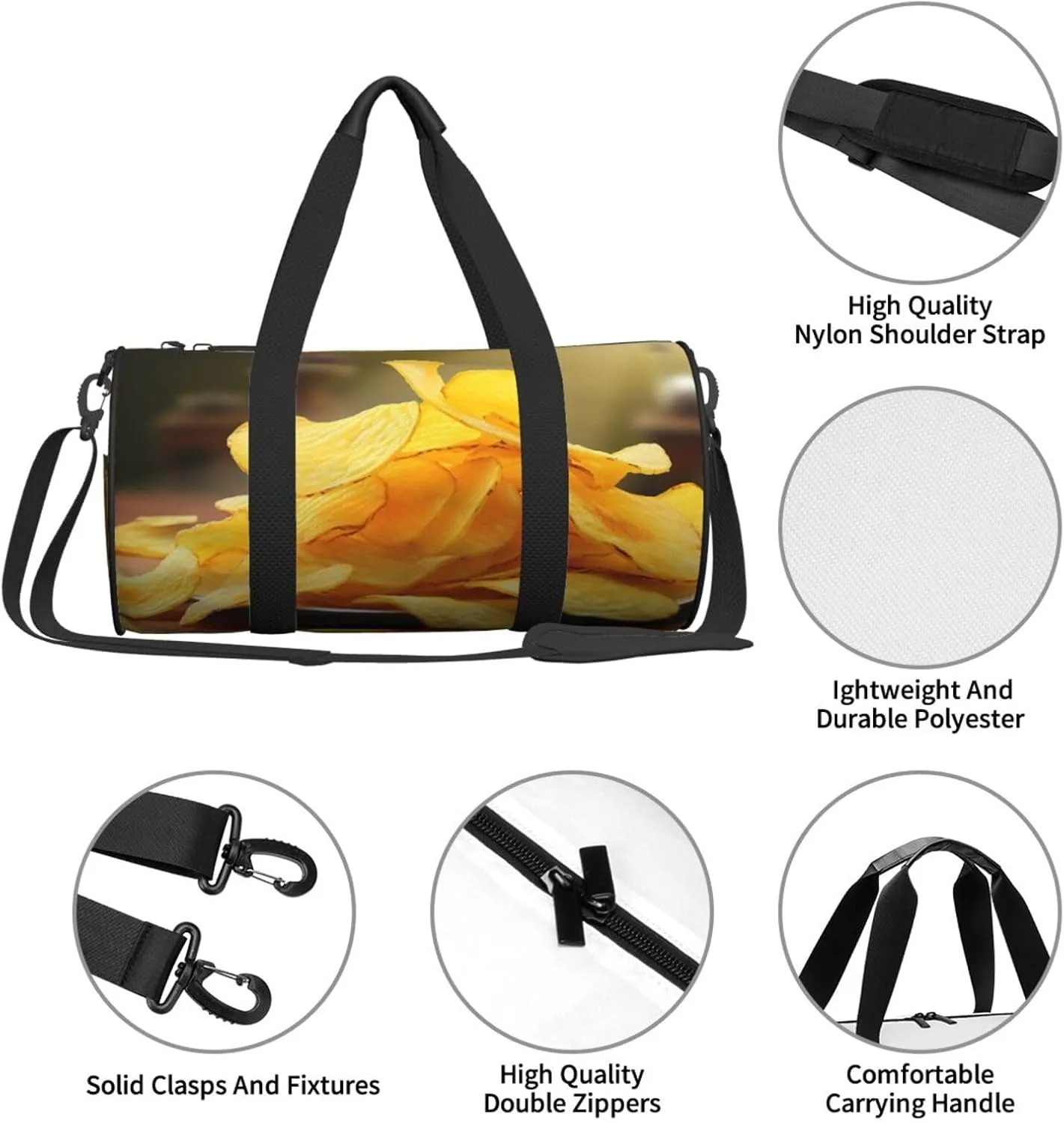 Sports Gym Bag for Women Men Travel Duffel Bag Tote Weekender Bag Carry on Overnight Bag for Travel Swimming Fitness Workout Sports Potato Chips Duffle Bag