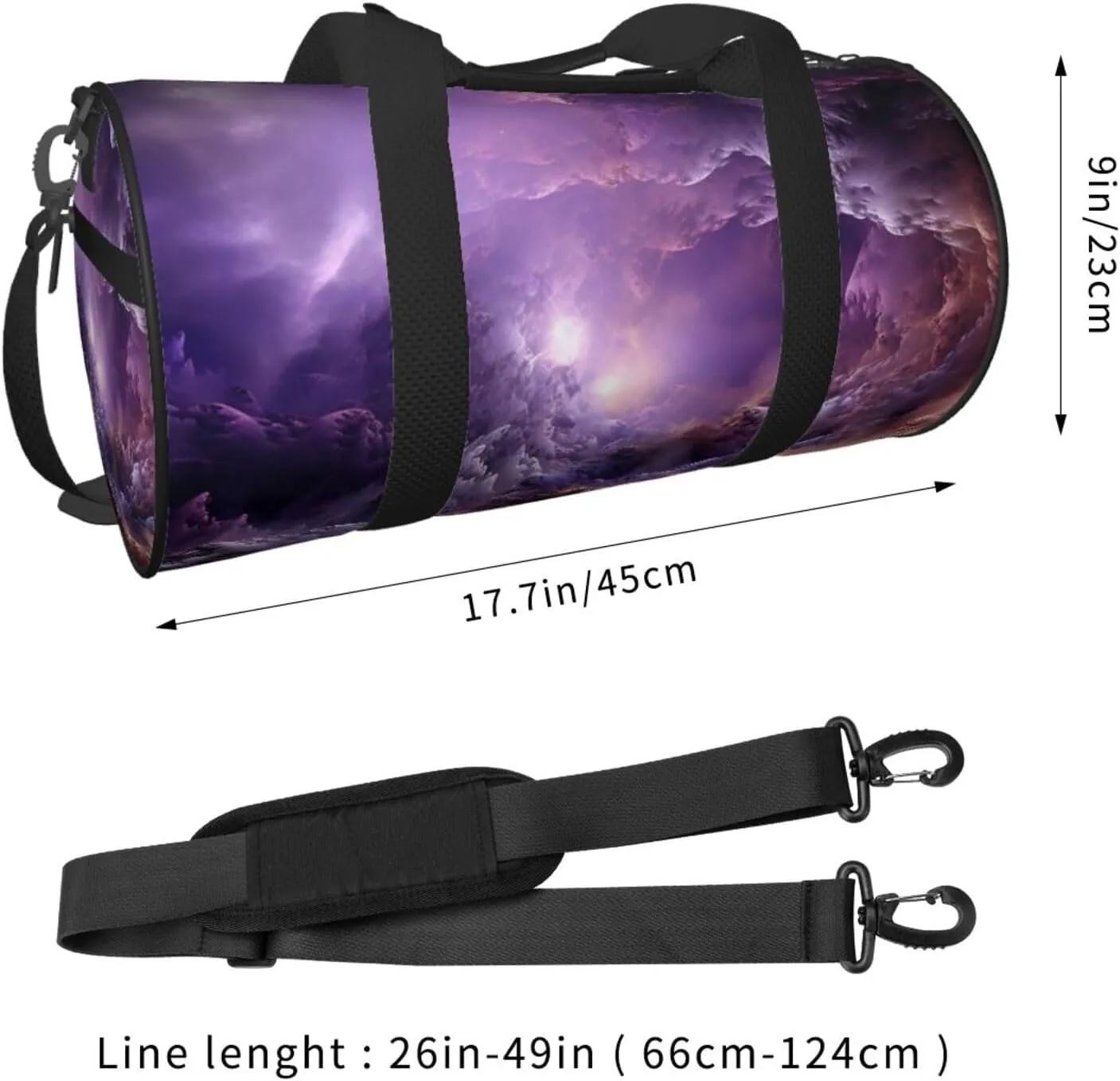 Sports Gym Bag for Women Men Travel Duffel Bag Tote Weekender Bag Carry on Overnight Bag for Travel Swimming Fitness Workout Sports Purple Galaxy Duffle Bag
