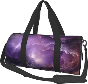 Sports Gym Bag for Women Men Travel Duffel Bag Tote Weekender Bag Carry on Overnight Bag for Travel Swimming Fitness Workout Sports Purple Galaxy Duffle Bag