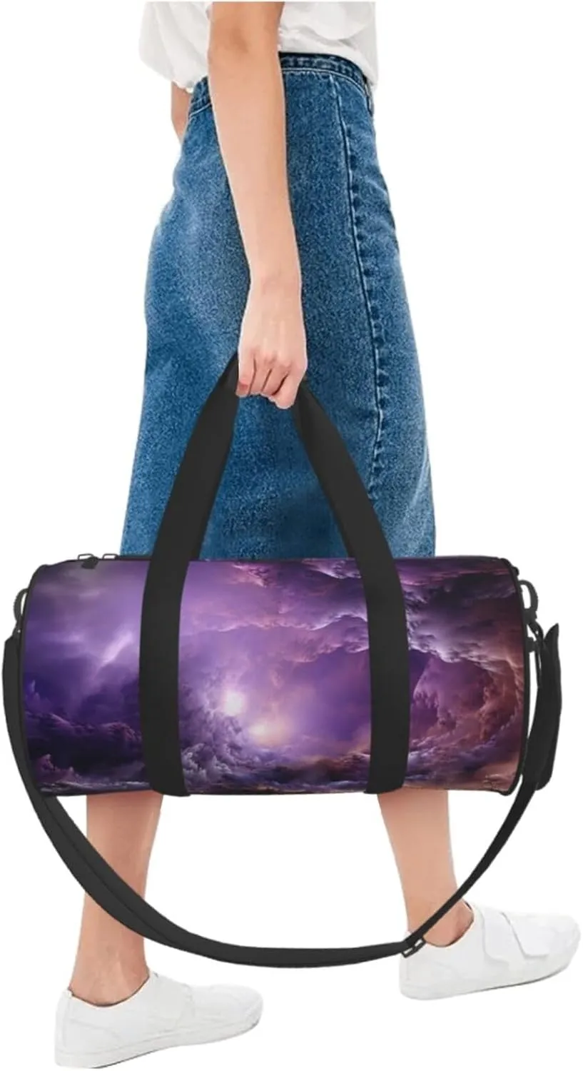 Sports Gym Bag for Women Men Travel Duffel Bag Tote Weekender Bag Carry on Overnight Bag for Travel Swimming Fitness Workout Sports Purple Galaxy Duffle Bag