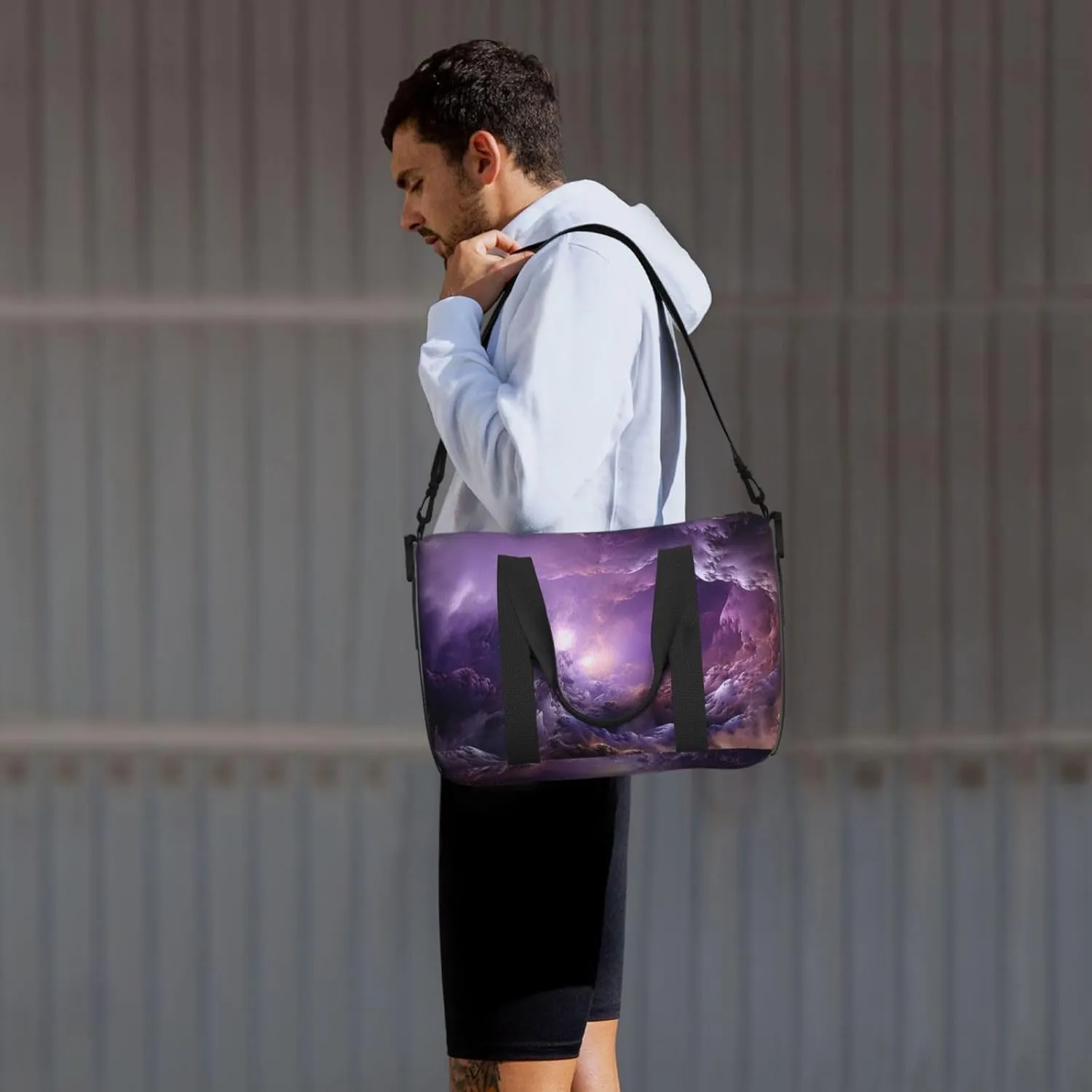 Sports Gym Bag for Women Men Travel Duffel Bag Tote Weekender Bag Carry on Overnight Bag for Travel Swimming Fitness Workout Sports Purple Galaxy Duffle Bag