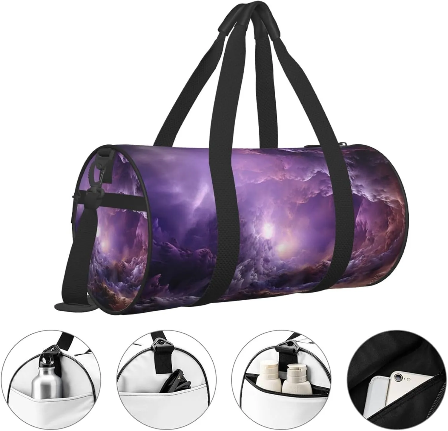 Sports Gym Bag for Women Men Travel Duffel Bag Tote Weekender Bag Carry on Overnight Bag for Travel Swimming Fitness Workout Sports Purple Galaxy Duffle Bag