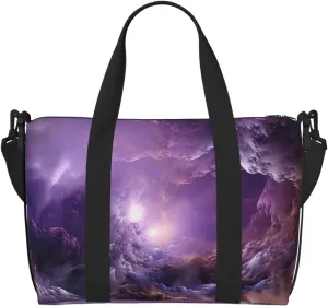 Sports Gym Bag for Women Men Travel Duffel Bag Tote Weekender Bag Carry on Overnight Bag for Travel Swimming Fitness Workout Sports Purple Galaxy Duffle Bag