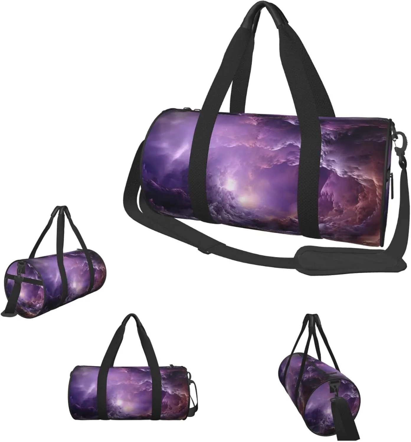 Sports Gym Bag for Women Men Travel Duffel Bag Tote Weekender Bag Carry on Overnight Bag for Travel Swimming Fitness Workout Sports Purple Galaxy Duffle Bag