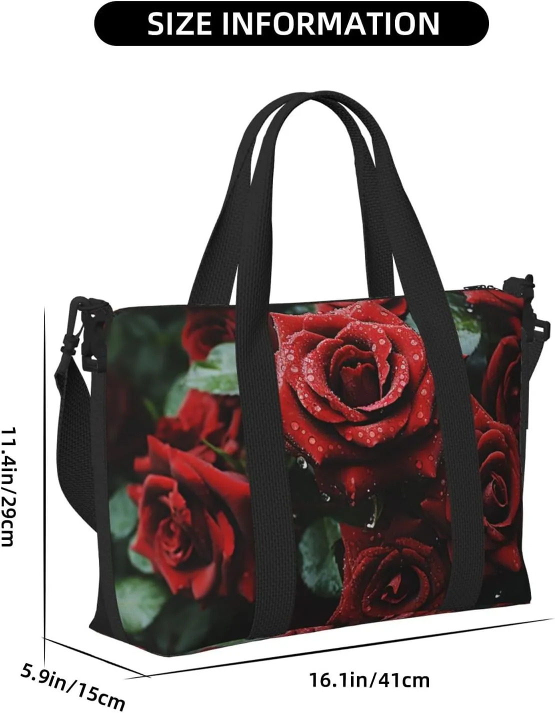Sports Gym Bag for Women Men Travel Duffel Bag Tote Weekender Bag Carry on Overnight Bag for Travel Swimming Fitness Workout Sports Red and black rose Duffle Bag