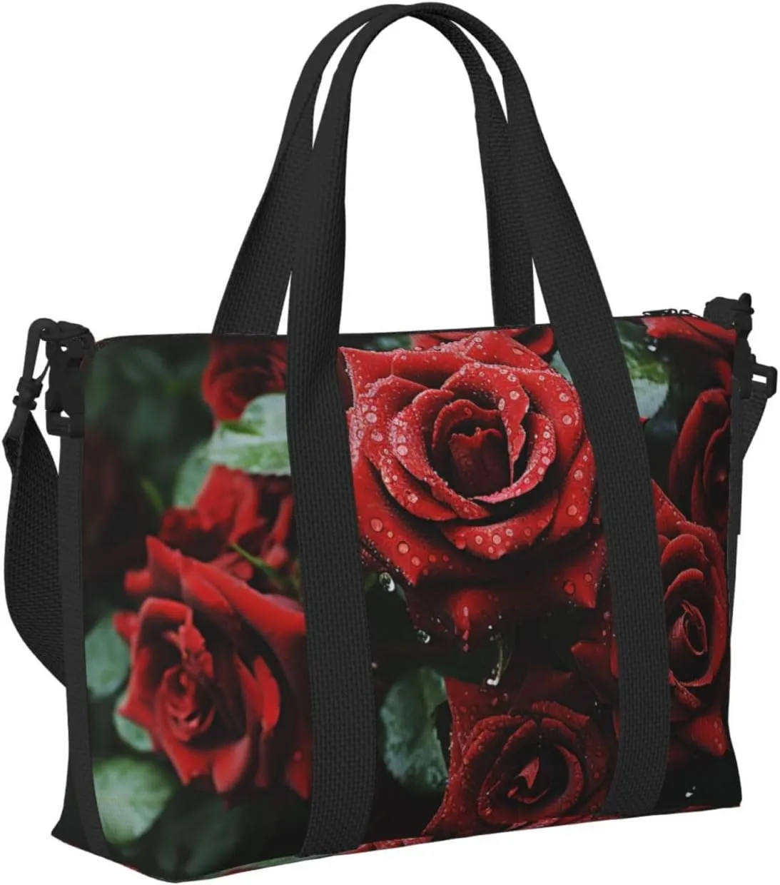 Sports Gym Bag for Women Men Travel Duffel Bag Tote Weekender Bag Carry on Overnight Bag for Travel Swimming Fitness Workout Sports Red and black rose Duffle Bag