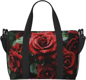 Sports Gym Bag for Women Men Travel Duffel Bag Tote Weekender Bag Carry on Overnight Bag for Travel Swimming Fitness Workout Sports Red and black rose Duffle Bag