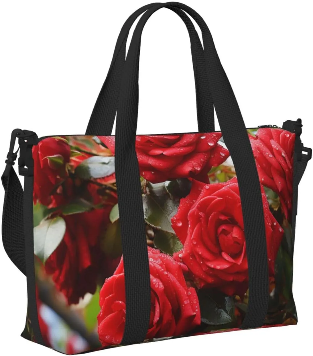 Sports Gym Bag for Women Men Travel Duffel Bag Tote Weekender Bag Carry on Overnight Bag for Travel Swimming Fitness Workout Sports Red Roses Bush in The Garden Duffle Bag