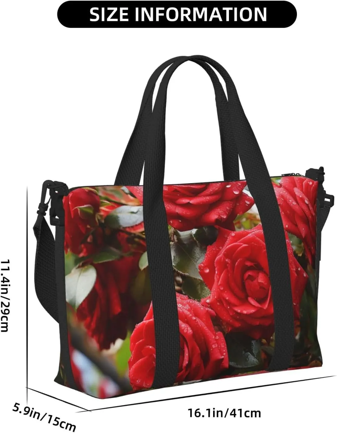 Sports Gym Bag for Women Men Travel Duffel Bag Tote Weekender Bag Carry on Overnight Bag for Travel Swimming Fitness Workout Sports Red Roses Bush in The Garden Duffle Bag