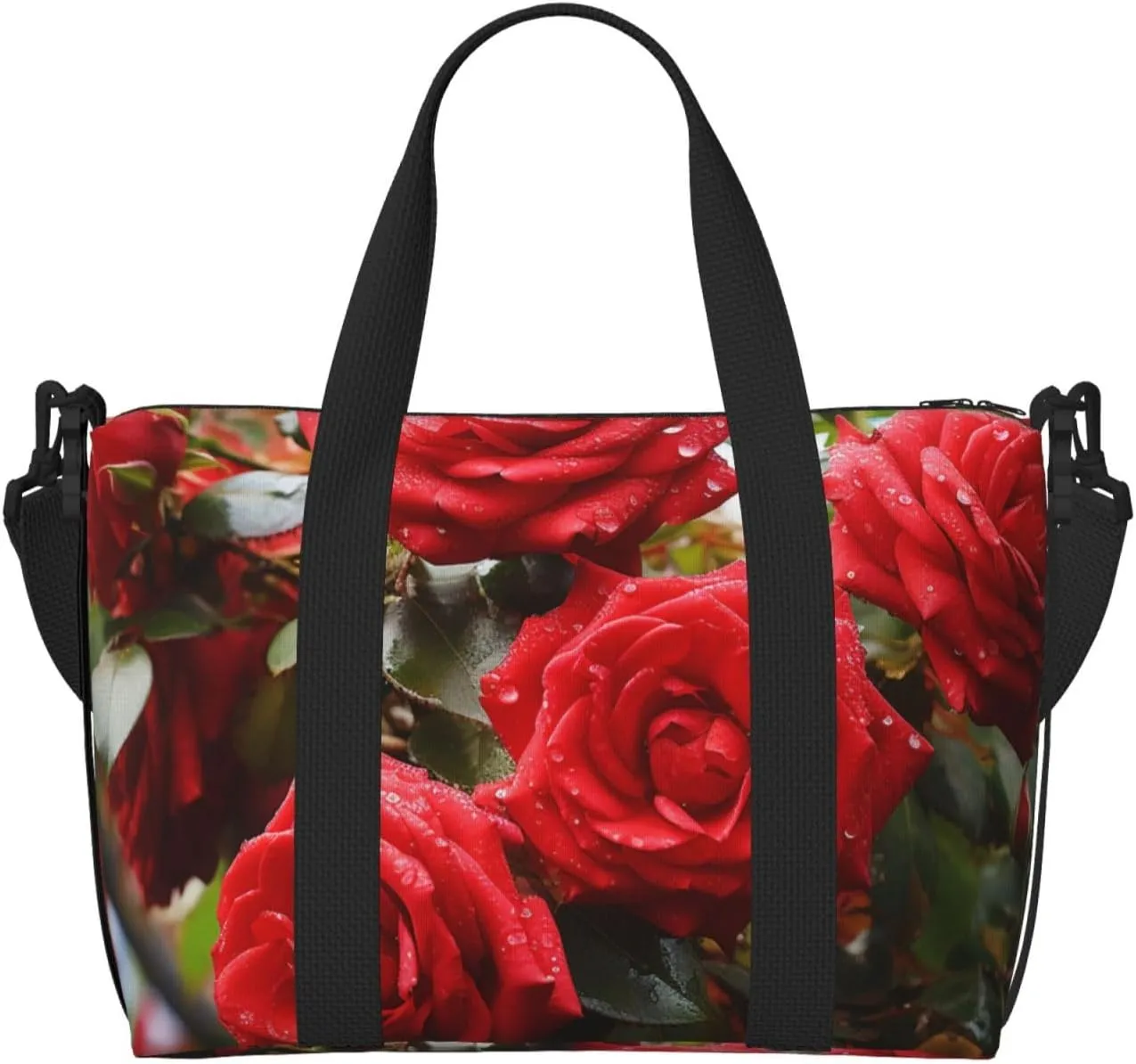 Sports Gym Bag for Women Men Travel Duffel Bag Tote Weekender Bag Carry on Overnight Bag for Travel Swimming Fitness Workout Sports Red Roses Bush in The Garden Duffle Bag