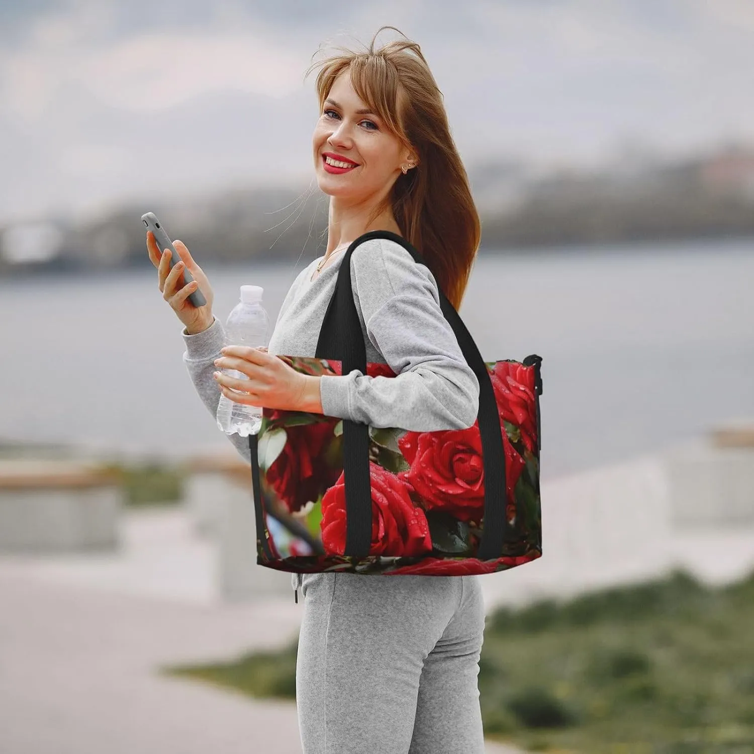 Sports Gym Bag for Women Men Travel Duffel Bag Tote Weekender Bag Carry on Overnight Bag for Travel Swimming Fitness Workout Sports Red Roses Bush in The Garden Duffle Bag
