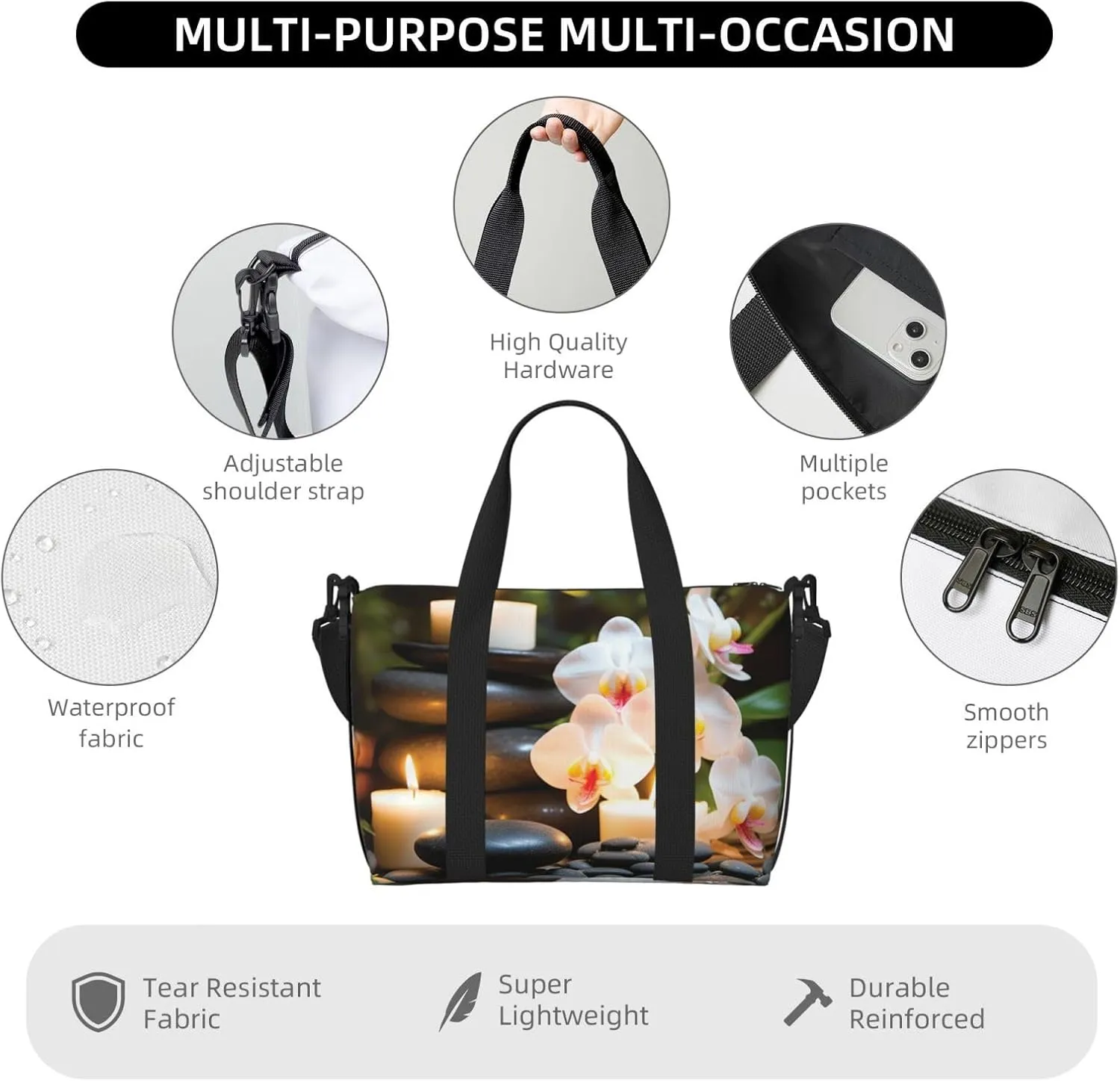 Sports Gym Bag for Women Men Travel Duffel Bag Tote Weekender Bag Carry on Overnight Bag for Travel Swimming Fitness Workout Sports Relaxation with Massage Spa Duffle Bag